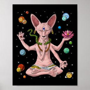 Poster Gato Sphynx Gato Sem Cabelo Zen Yoga Meditação Esp