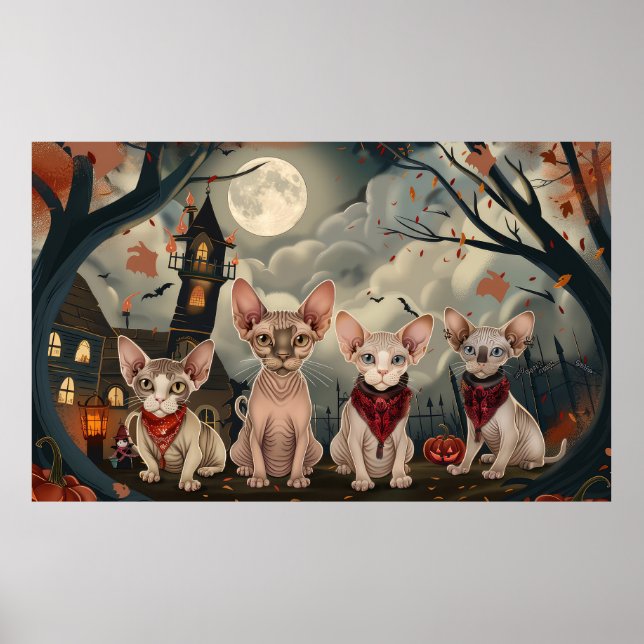 Poster Gato Sphynx Halloween Assustador (Frente)
