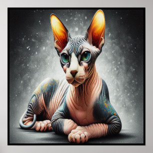 Poster Gato Sphynx Realista, Gato Sphynx Sem Cabelo