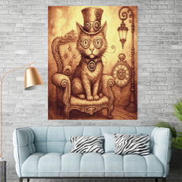 Poster Gato Steampunk Ilustração Vitoriana Fantasia Vinta