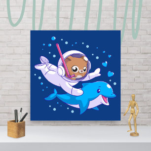 Póster Gato submarino e golfinho