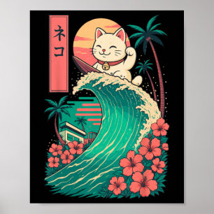 Poster Gato Surfando Japonês _1