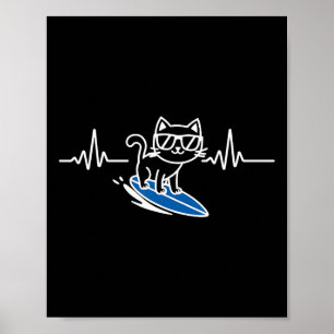 Poster Gato Surfe Engraçado Pranchista Prancha de Surfe S