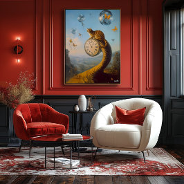 Poster Gato Surreal no Relógio com Borboletas - Surrealis