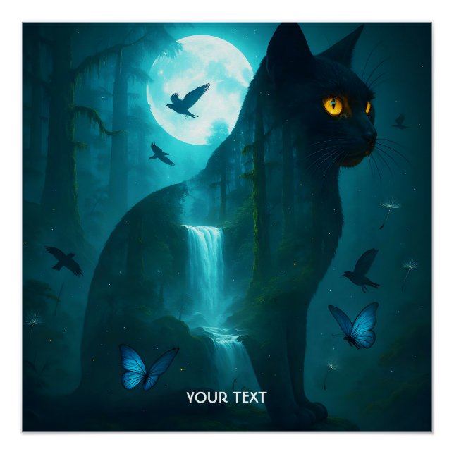 Póster Gato Surreal Preto Fantasy (Frente)