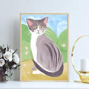 Poster Gato Tabby Cinza   Pintura em Aquarela