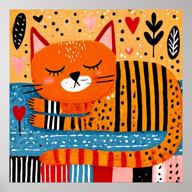 Poster Gato Tabby Laranja, design colorido, (Frente)