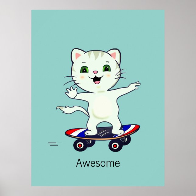 Poster Gato Tabby Patinador Engraçado (Frente)