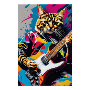 Póster Gato toca guitarra, grafite de rock