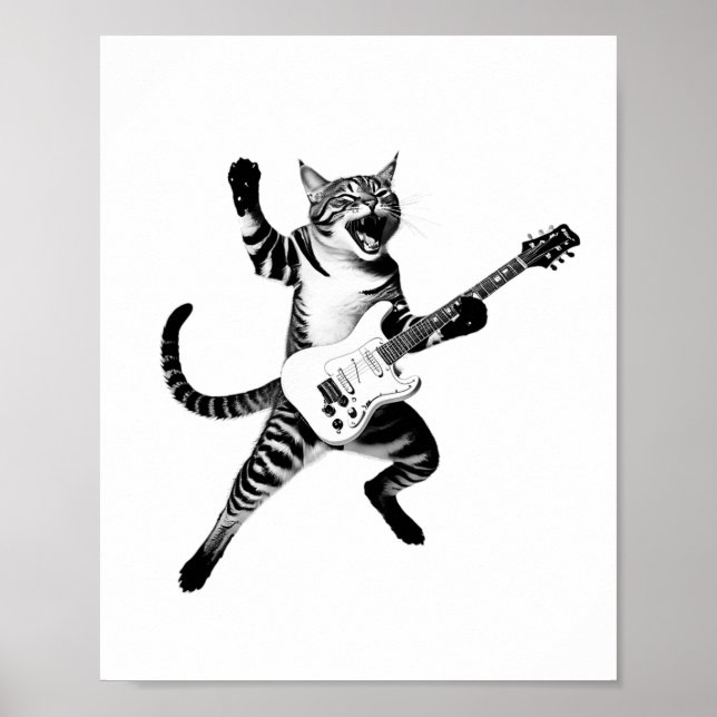 Poster Gato Tocando Violão, Pedra E Bandas, Mulheres Ki (Frente)