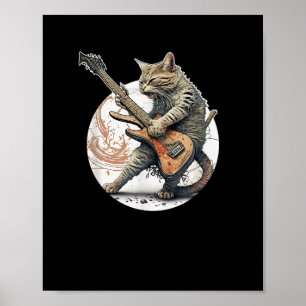 Poster Gato Tocando Violão Rock Cat Metal Mus