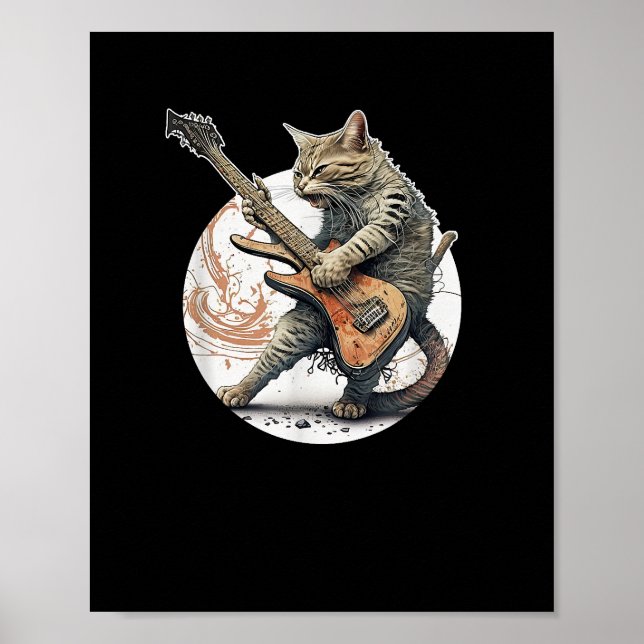 Poster Gato Tocando Violão Rock Cat Metal Mus (Frente)
