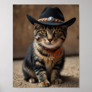 Poster Gato Tortishell Vestindo Um Chapéu De Vaqueiro
