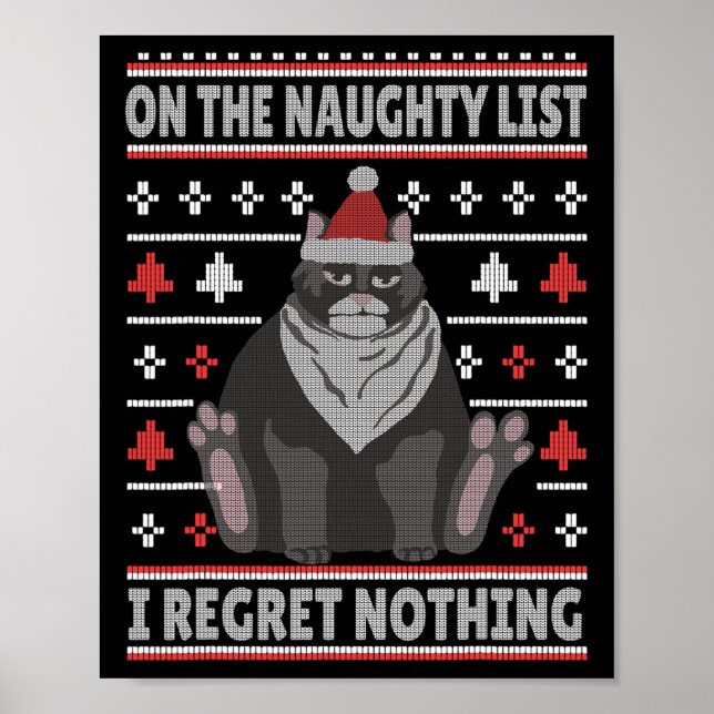 Poster Gato Travesso Suéter Feio de Natal Não Me Arrepend (Frente)