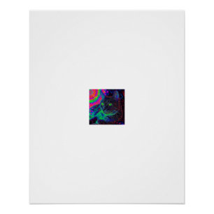 Póster Gato Trippy Neon Olhos Vívidos