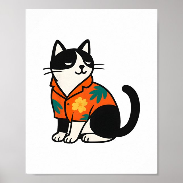Poster Gato Tropical Divertido Design de Férias de Aloha  (Frente)