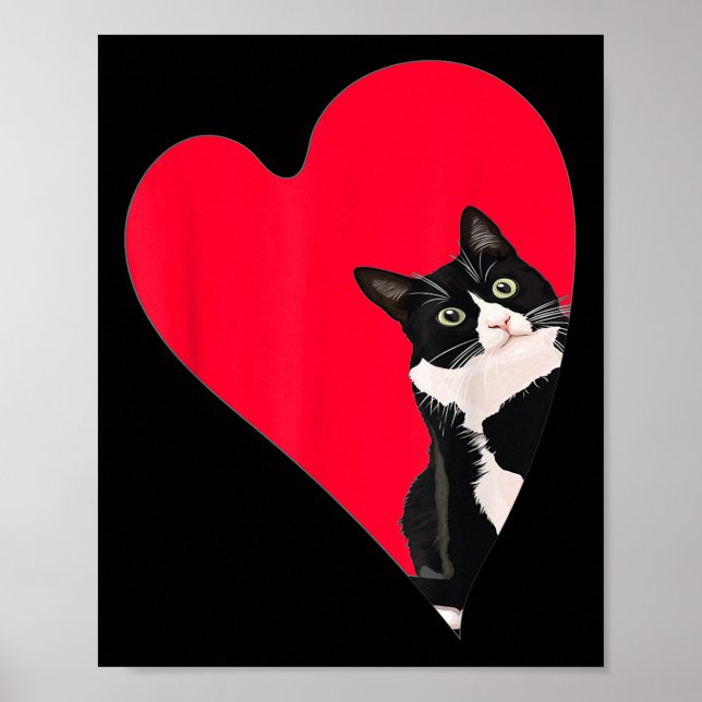 Poster Gato Tuxedo Dia dos Namorados Coração Para Gatinho (Frente)