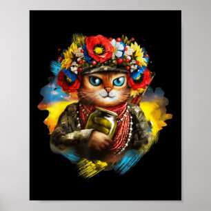 Poster Gato Ucraniano Divertido Soldado Dia de Memória Re