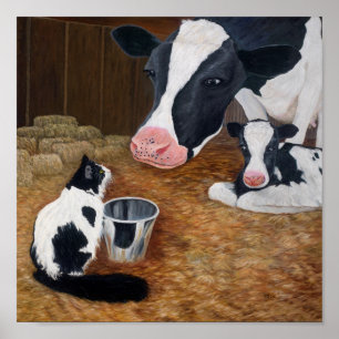 Poster Gato, Vaca e Vitelo