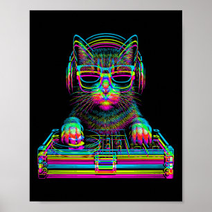 Poster Gato Vaporwave Dj Techno Rave Edm Concerto de Músi