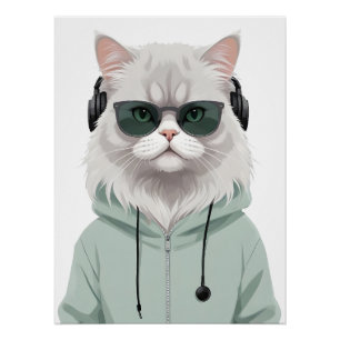 Póster Gato Vestindo Hoodie Engraçado Caráter Animal Lega