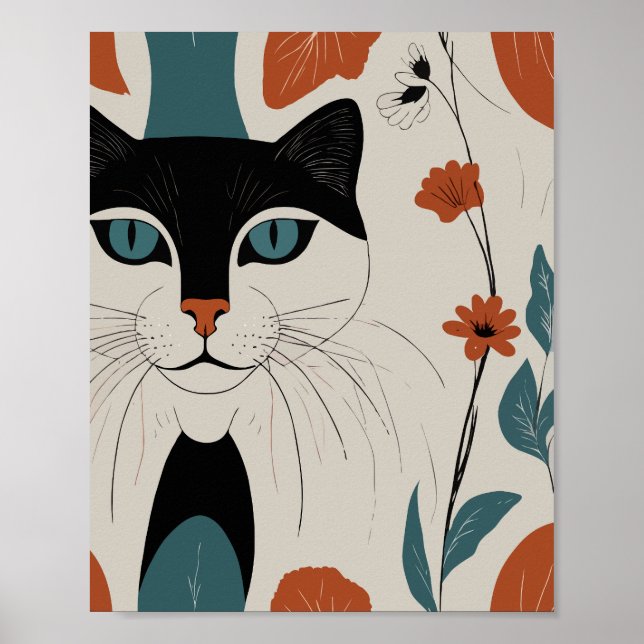 Poster Gato Vinculado com flores coloridas (Frente)