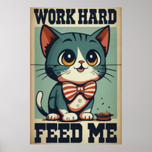 Poster Gato Vintage Antigo do Duro de Trabalho