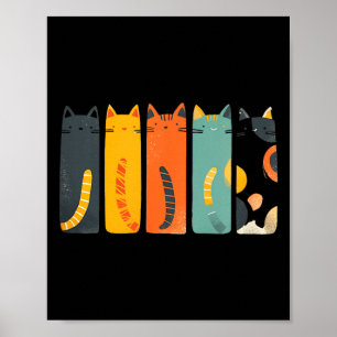 Poster Gato Vintage Moderno de Meados do Século Gatos Ins