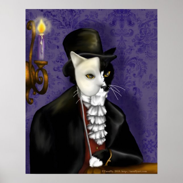 Póster Gato Vitoriano Vestindo Retrato Tuxedo e Máscara (Frente)