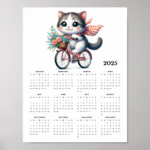 Poster Gato Whimsical Andando um Calendário de Parede de