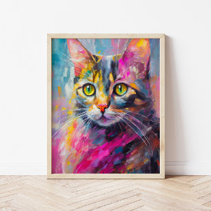 Poster Gato Whimsical Retrato Abstrato Arte Moderna