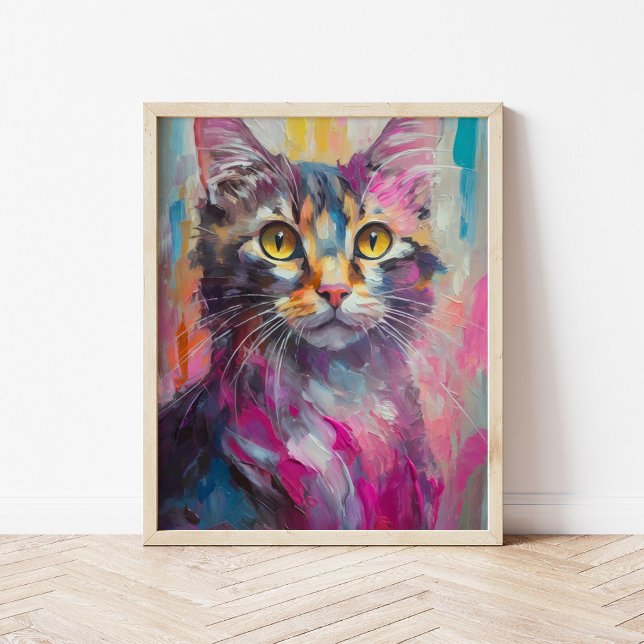 Poster Gato Whimsical Retrato Abstrato Arte Moderna (Criador carregado)