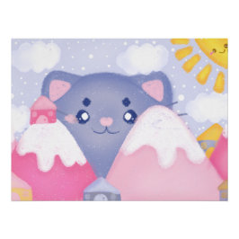 Póster Gato Whimsso e Montanhas de Inverno com Sol Gelado