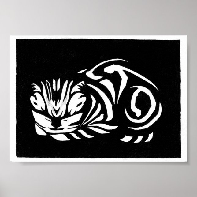 Poster Gato xilogravura de Julie de Graag (Frente)