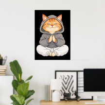 Gato Zen com Capuz – Gato de Desenho Animado Fofo 
