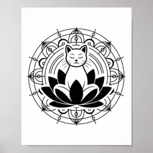 Poster Gato Zen Flor de Lótus Yoga Mindfulness Meditação 