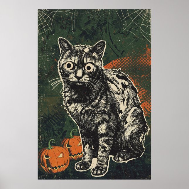 Poster Gato Zumbi Cadáver Sinistro (Frente)