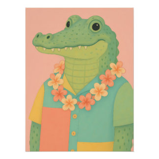 Póster Gator numa camisa havaiana bloqueada a cores com l