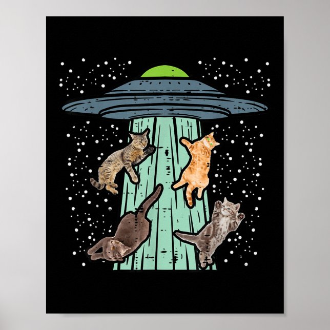 Poster Gatos Abduzidos Pela Ufo Engraçada Alienígena Espa (Frente)