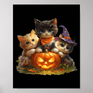 Poster Gatos antigos abóbora adorável gato temporada assu
