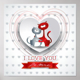 Poster Gatos apaixonados por coração