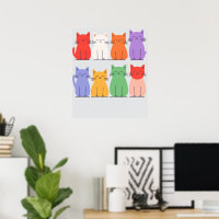 Gatos Arco-íris Minimalista - Gato de Desenho Anim