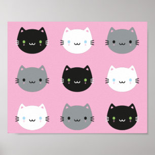 Poster Gatos bonitos & gatinhos de Kawaii (rosa)