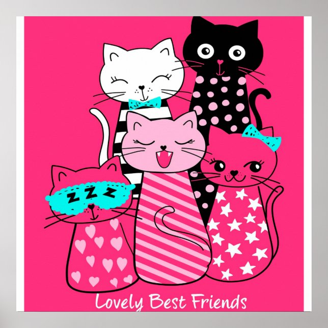 Poster Gatos Bonitos Melhores Amigos Dando Gato De Gatinh (Frente)