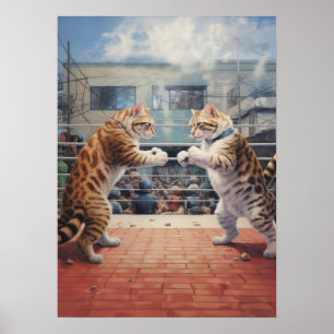 Poster Gatos Boxando Lutando Artes Marciais