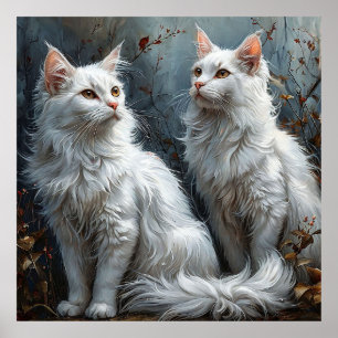 Poster Gatos Brancos Majestosos Sentados Graciosamente em
