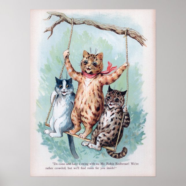 Poster Gatos Brincando num Balanço, Louis Wain (Frente)