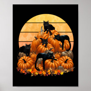 Poster Gatos Caem Outono Pumpkins Ação de Graças