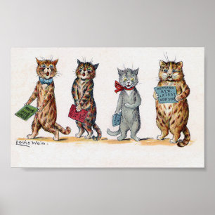 Poster Gatos cantando Canção de Natal, Louis Wain