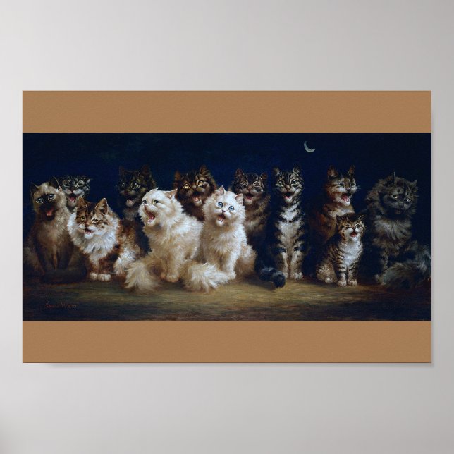 Poster Gatos Cantando canções de Natal, Louis Wain (Frente)